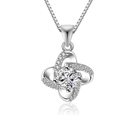 14K Gold Plated Cubic Zirconia Necklace, Love Knot Diamond Pendant Necklace - Picture 1 of 6